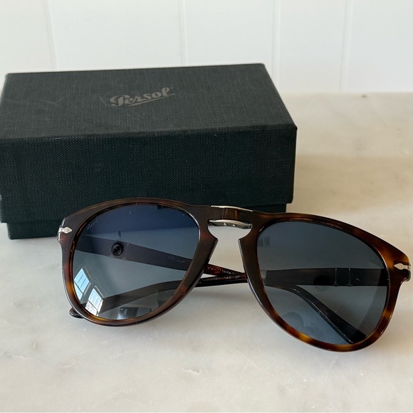 Persol Havana Brown Sunglasses with Light Blue Gradient Lenses - Polarized